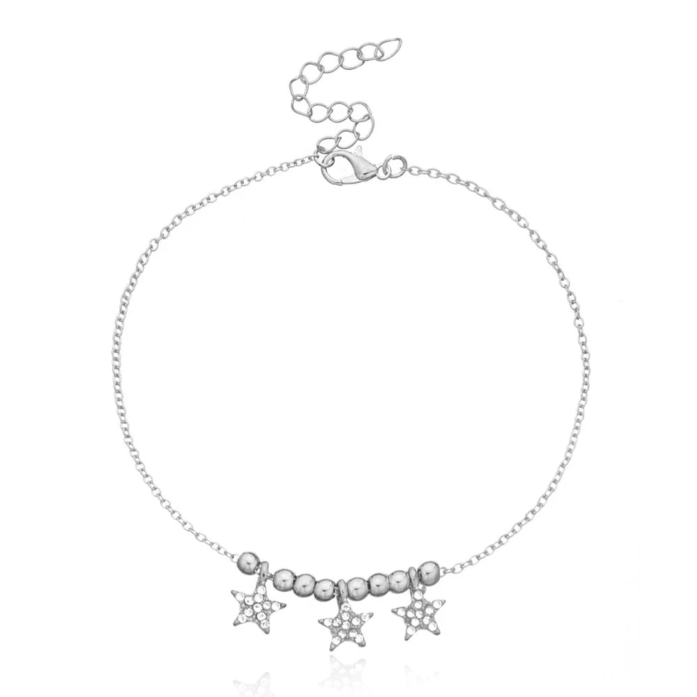 Star Charm Anklet for Women – Gold & Silver Waterproof Anklet, Tarnish-Free Adjustable Stainless Steel Beach Foot Jewelry Gift