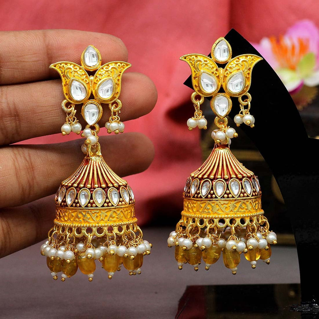 Kundan Jhumka Earrings for Women | Pearl Drop Ethnic Earrings