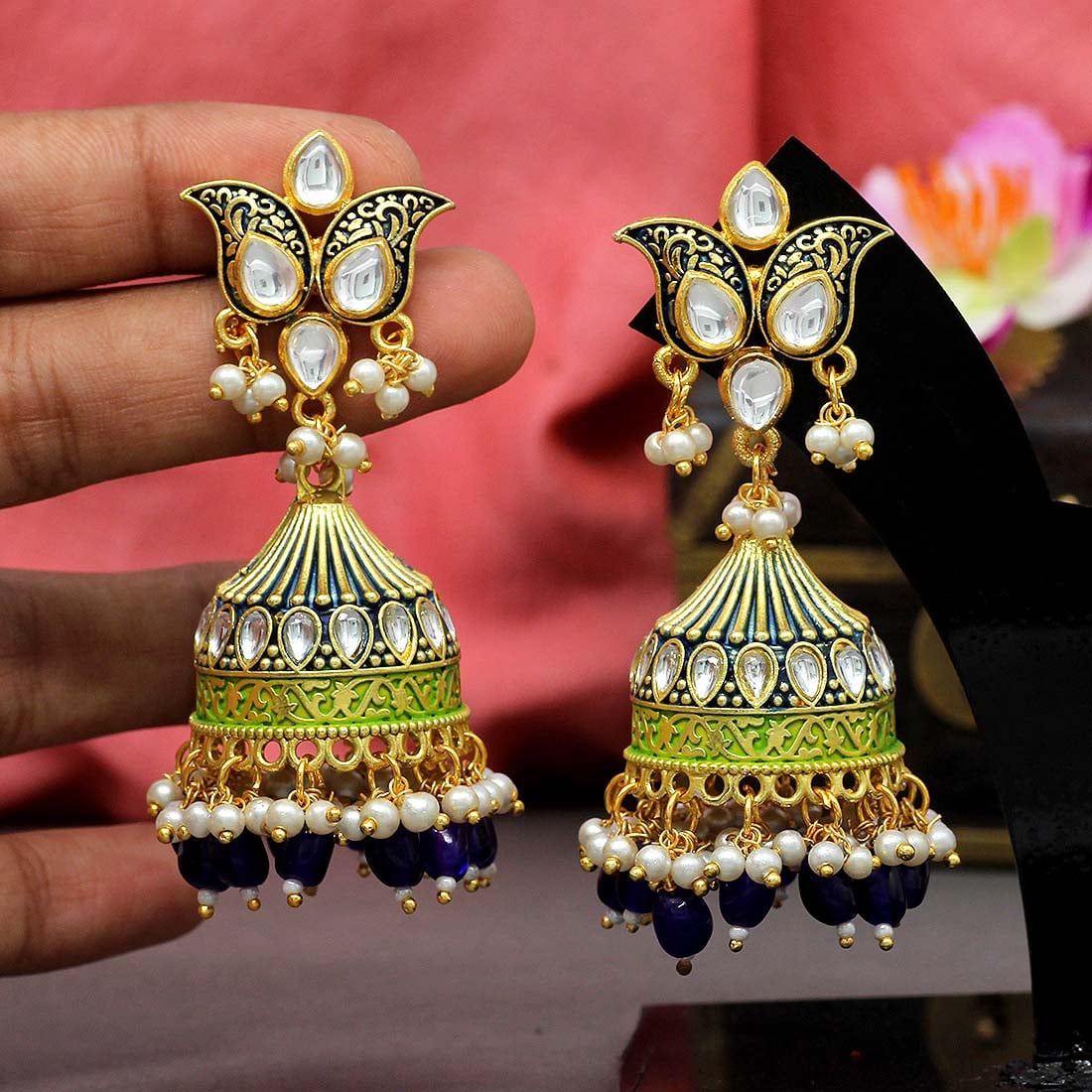 Kundan Jhumka Earrings for Women | Pearl Drop Ethnic Earrings