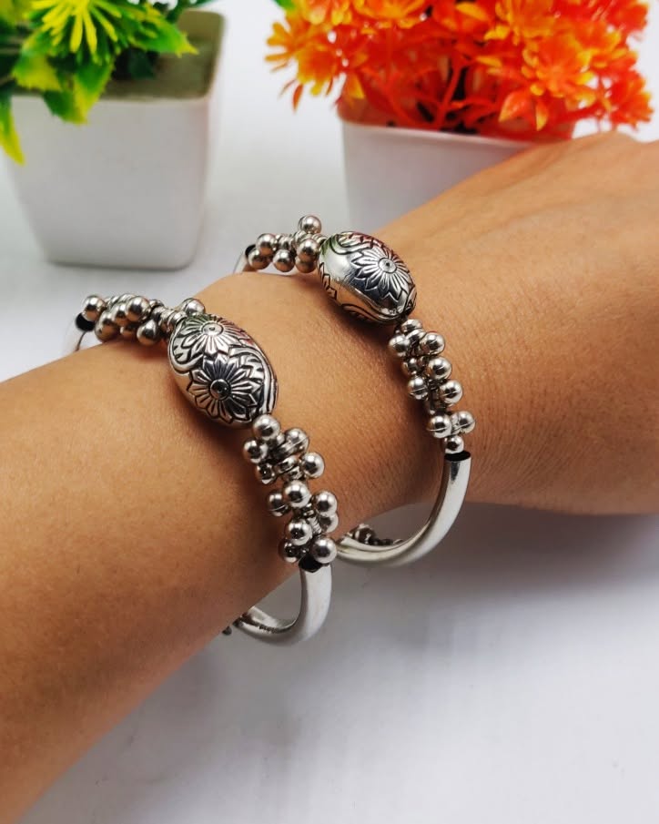 Kids Silver Bracelet Kada with Ghungroo Beads