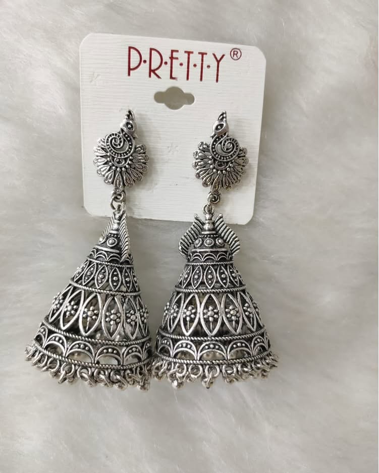 Temple Heritage Oxidised Jhumka Earrings