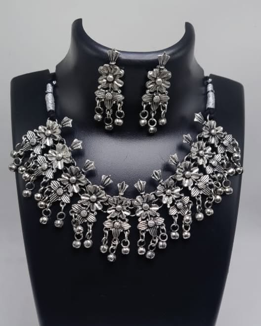 Black Oxidised Floral Necklace Set