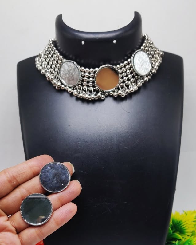 Oxidised Mirror Choker Set