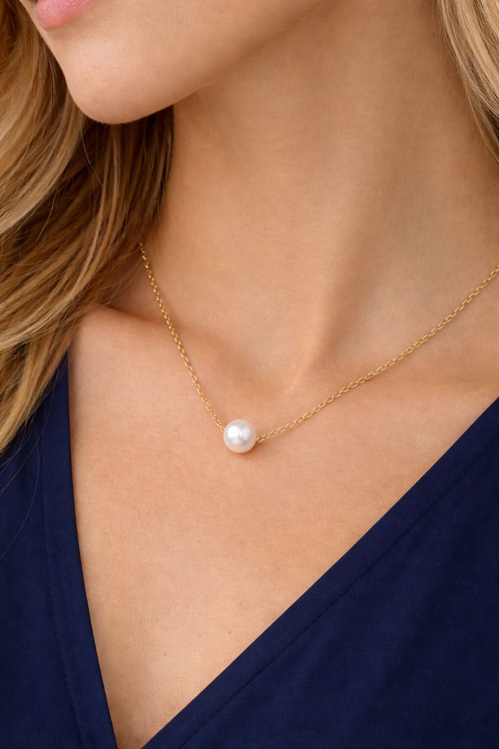 18K Gold Plated Stainless Steel Pearl Pendant Necklace