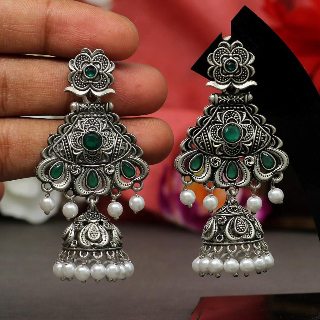 Pearl Drop Oxidised Jhumka Earrings