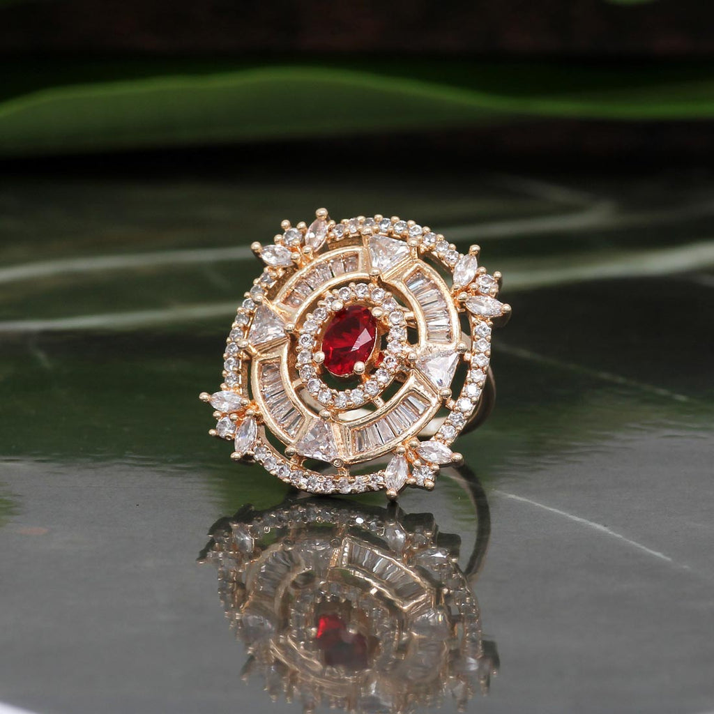 Ruby Crystal Statement Ring for Women | Rose Gold Adjustable Cocktail Ring | Luxury CZ Jewellery | The Manjari