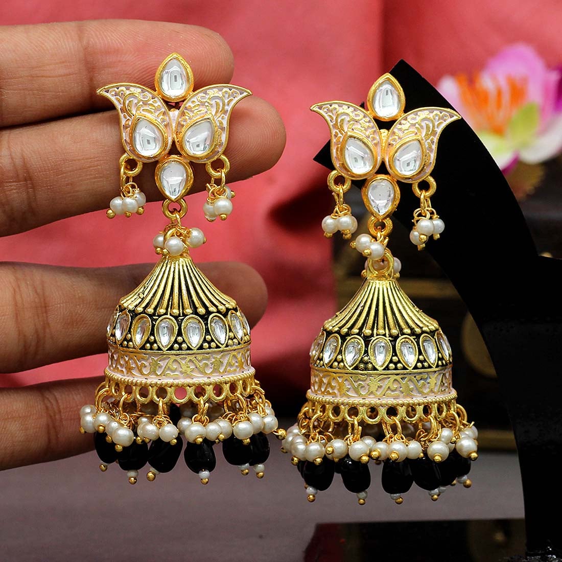 Kundan Jhumka Earrings for Women | Pearl Drop Ethnic Earrings