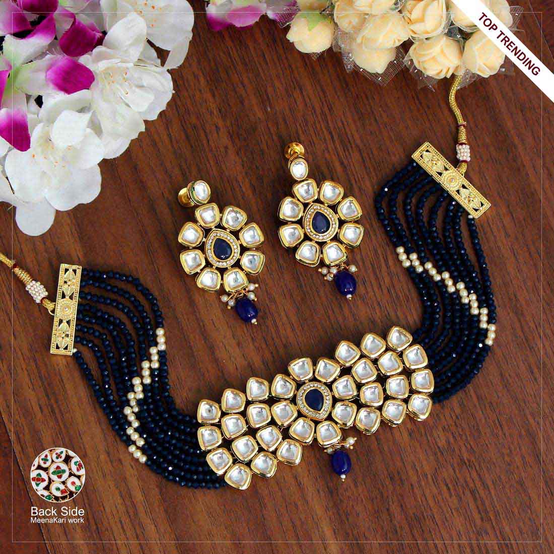 Royal Blue Kundan Pearl Choker Set