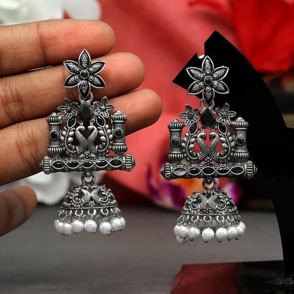 Rajwada Oxidised Jhumka Earrings