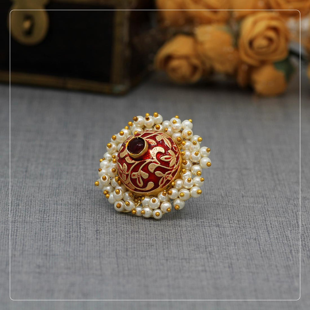 Traditional Red Meenakari Jhumka Ring
