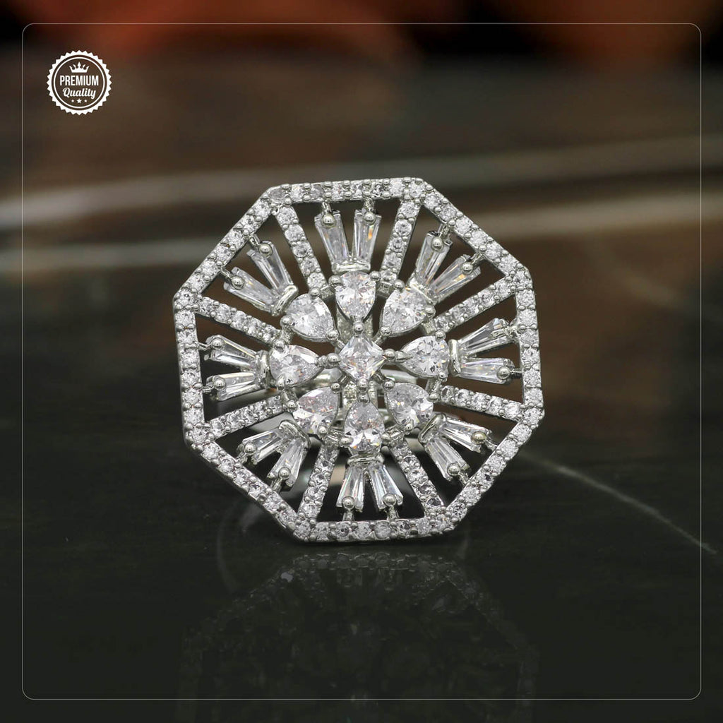 Luxury Crystal Statement Ring for Women | Adjustable Silver CZ Cocktail Ring | The Manjari