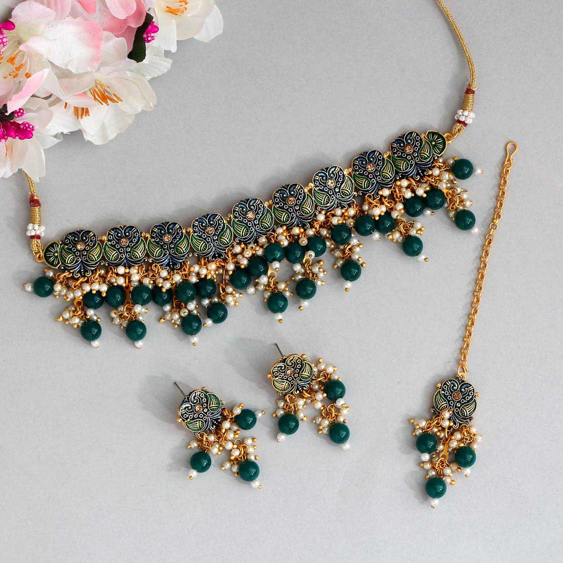 Emerald Meenakari Choker Set