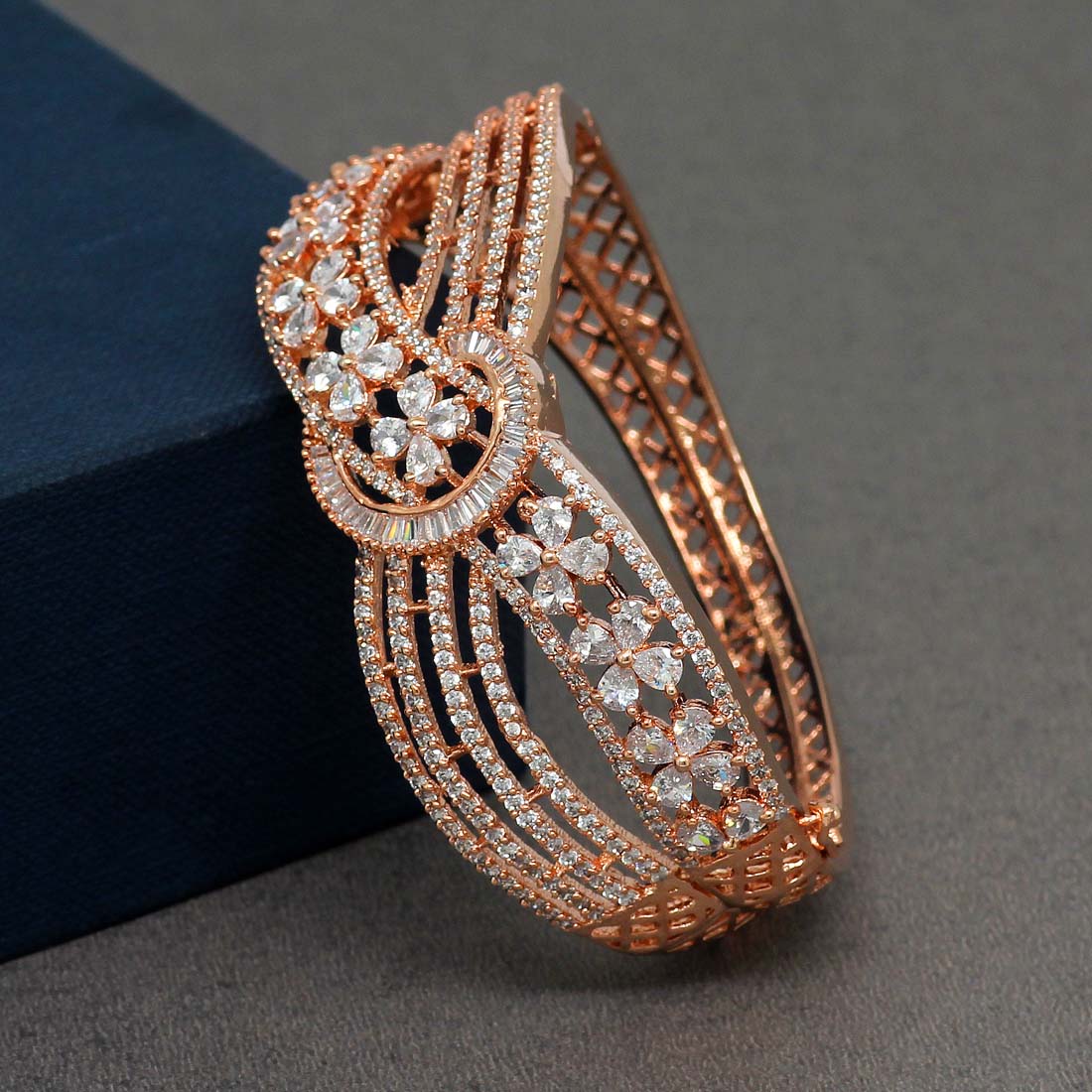 Rose Gold Crystal Bangle Bracelet for Women | Luxury CZ Statement Bracelet