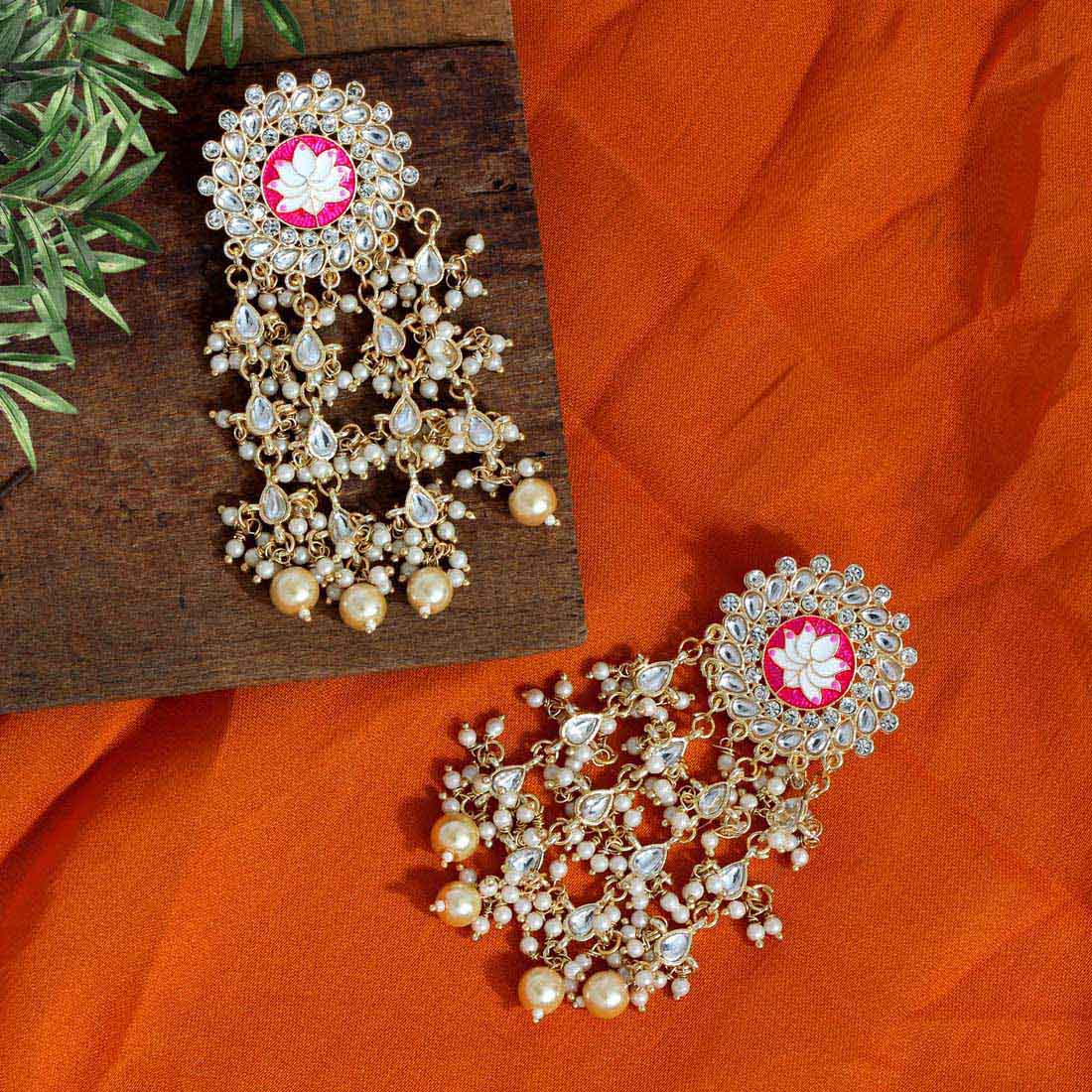Kundan Pearl Chandelier Earrings