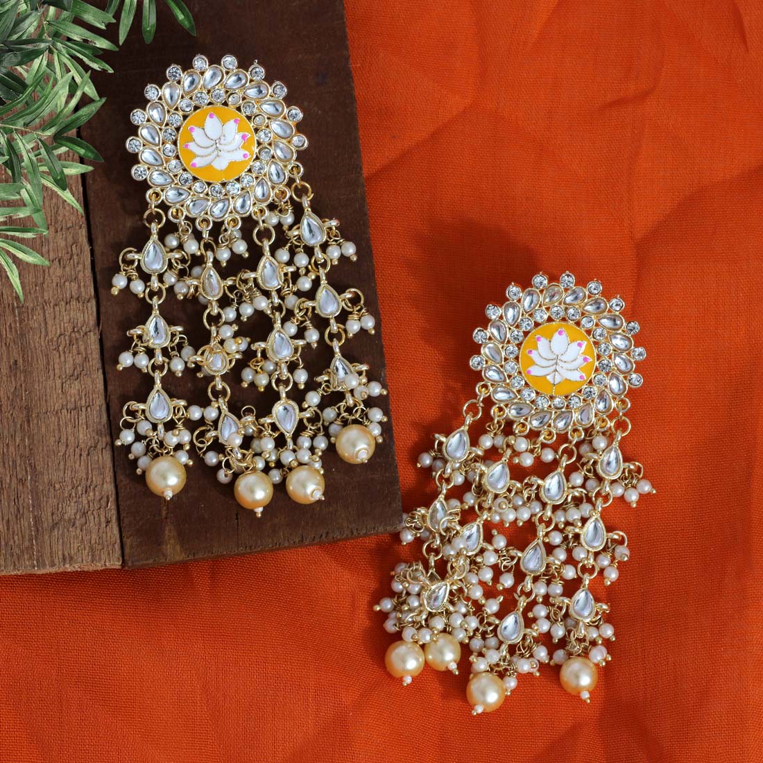 Kundan Pearl Chandelier Earrings