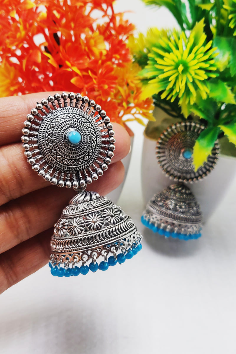 Oxidised Silver Jhumka Earrings