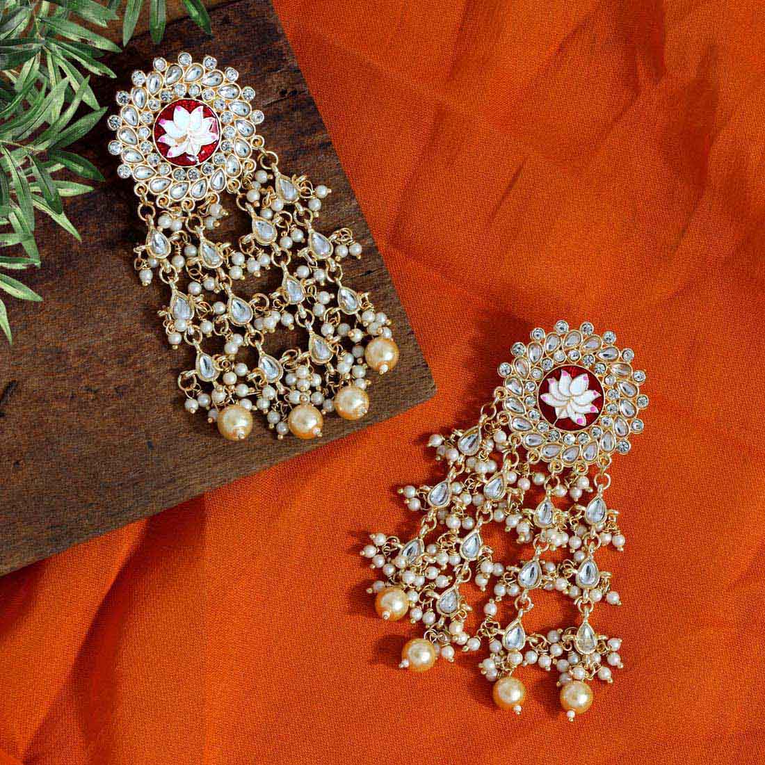 Kundan Pearl Chandelier Earrings