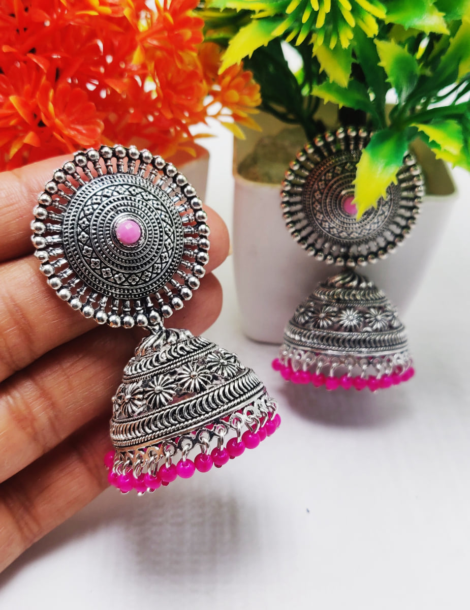 Oxidised Silver Jhumka Earrings