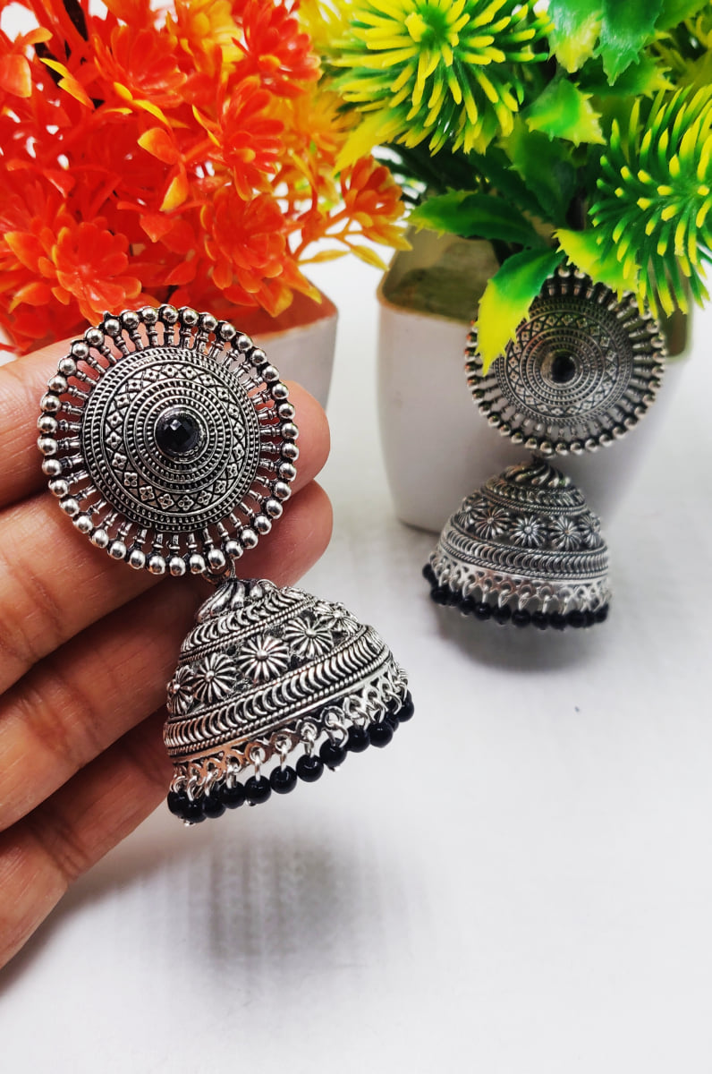 Oxidised Silver Jhumka Earrings