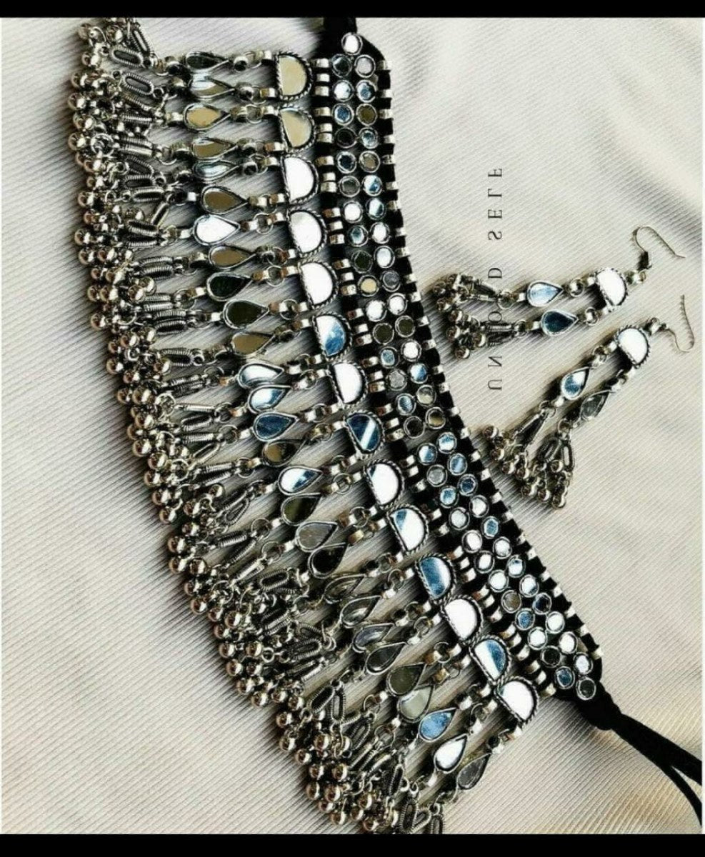 Oxidised Mirror Work Choker Set