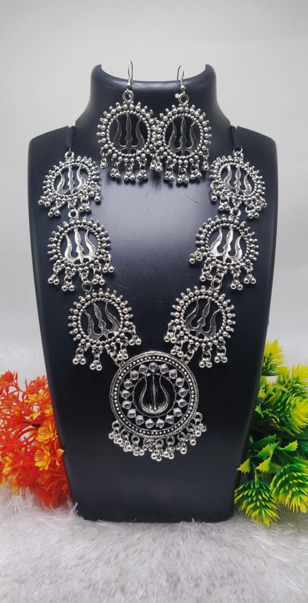 Trishul Oxidised Long Necklace Set