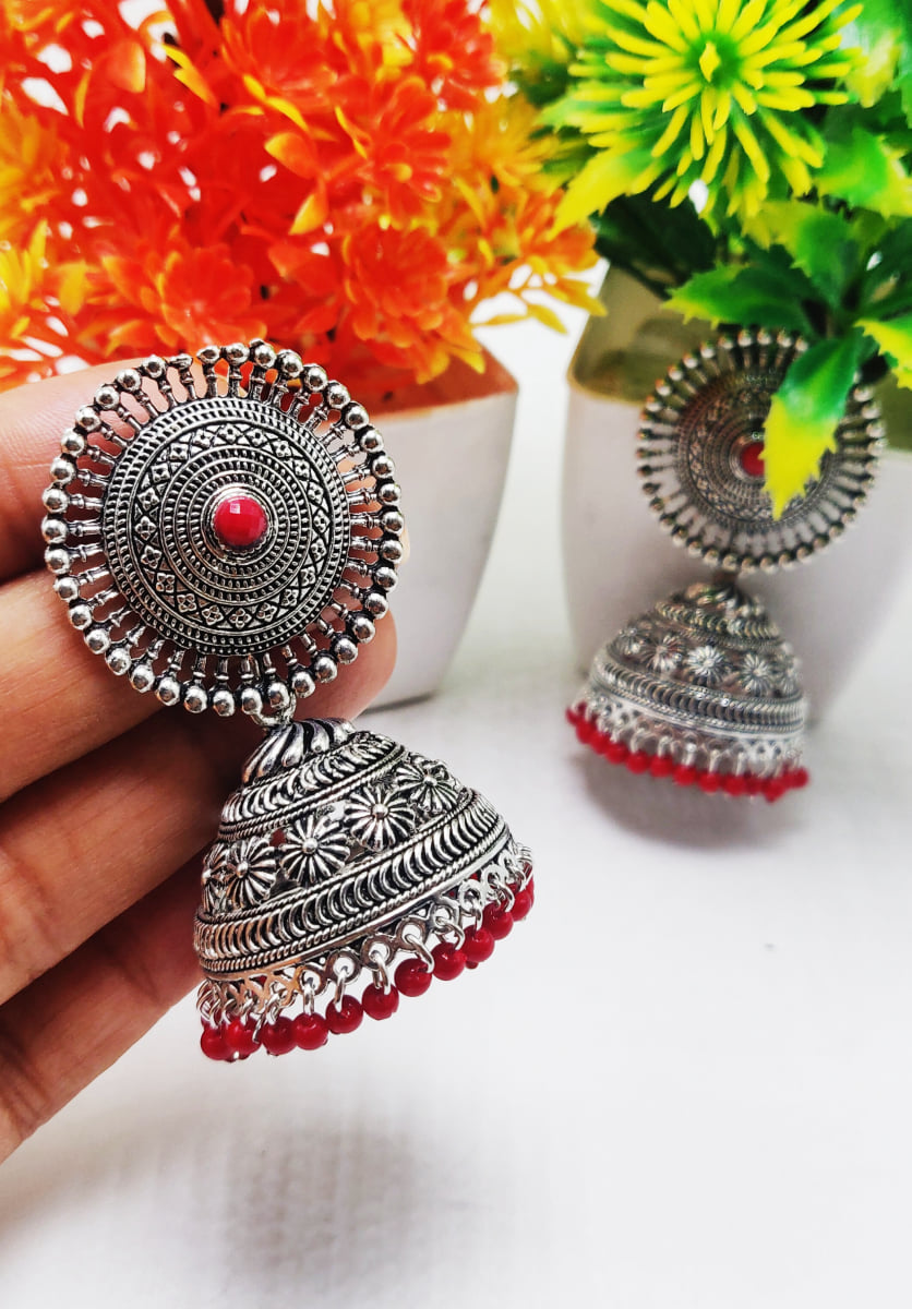 Oxidised Silver Jhumka Earrings