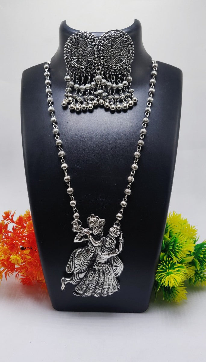 Radha Krishna Oxidised Long Necklace Set