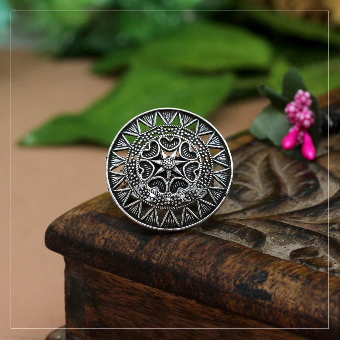 Oxidised Adjustable Statement Ring
