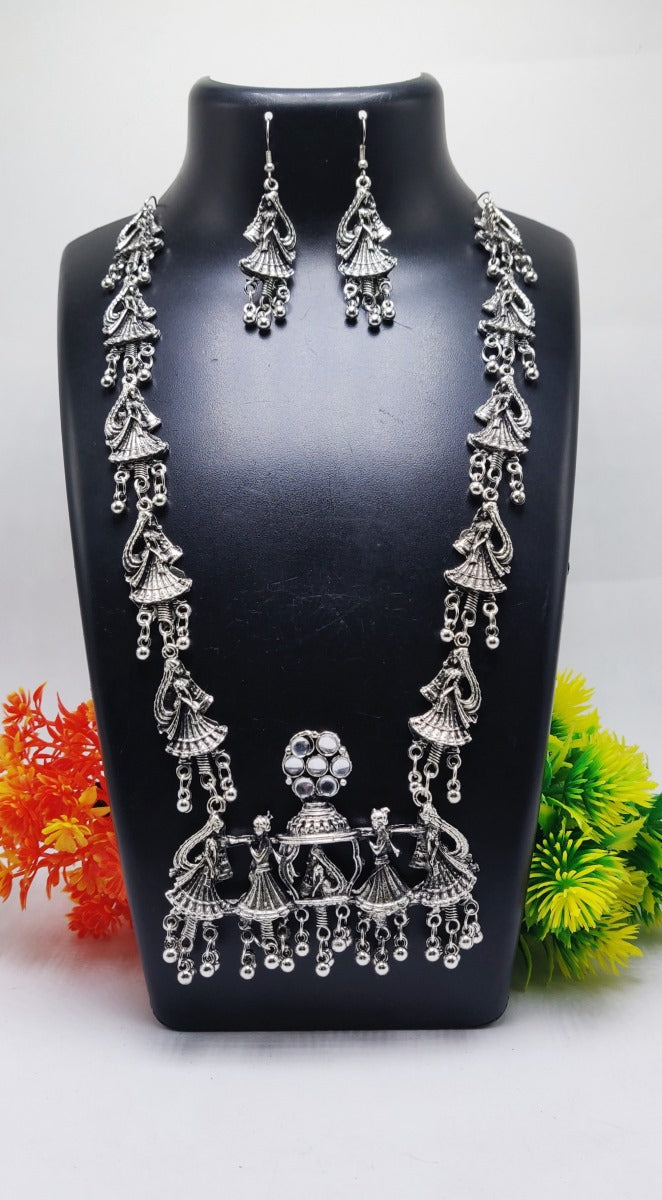 Dancing Doll Oxidised Long Necklace Set