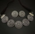 Oxidised Silver Disc Necklace Set
