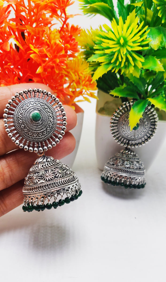 Oxidised Silver Jhumka Earrings