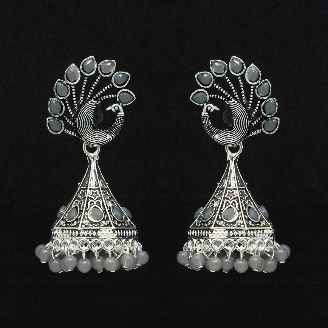 Peacock Grace Oxidised Jhumka Earrings