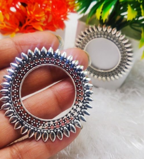 Sunburst Tribal Oxidised Hoop Earrings