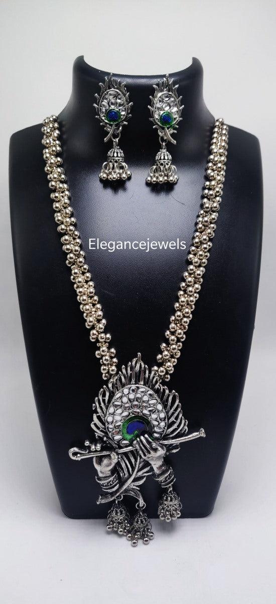 Divine Krishna Peacock Long Necklace Set