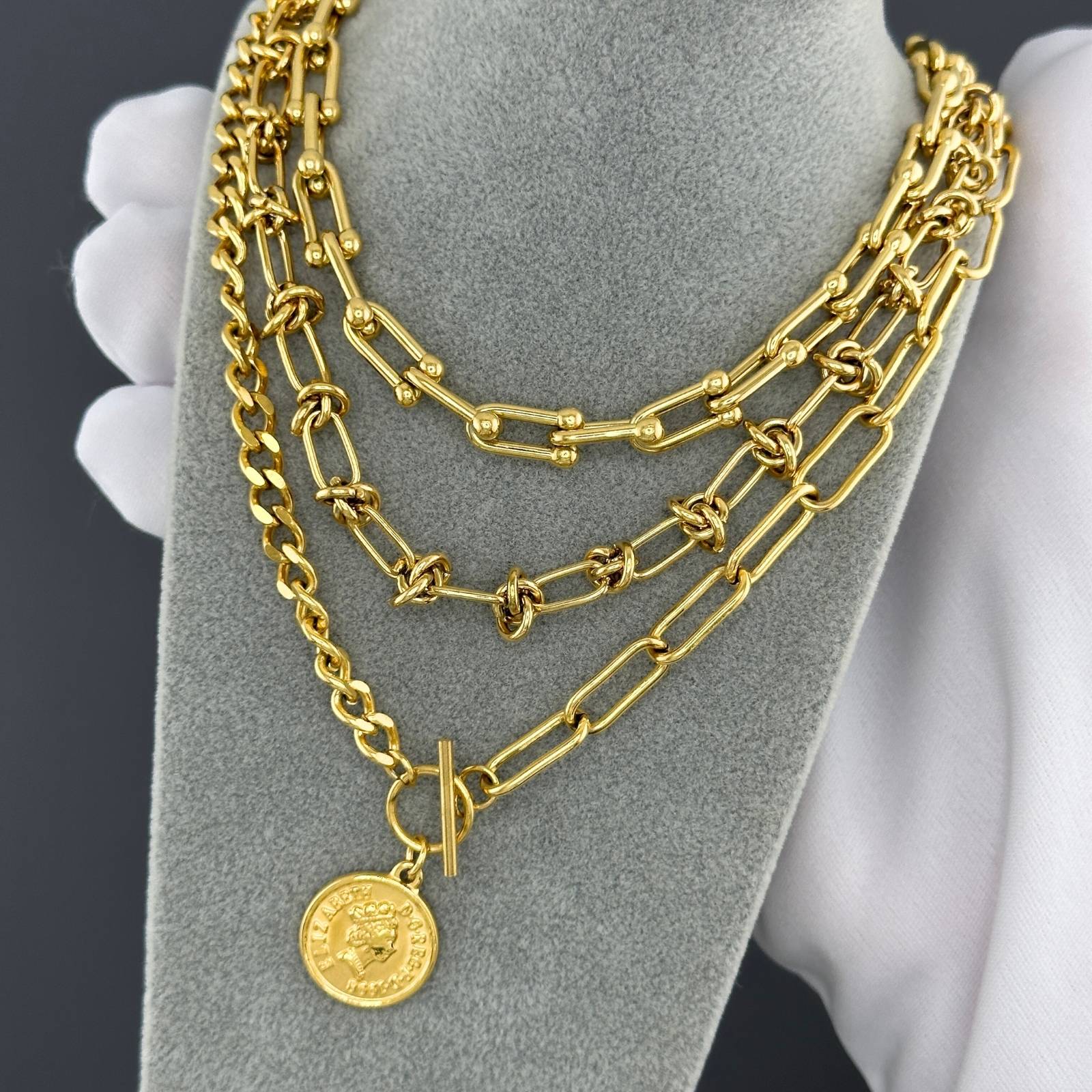 Gold & Silver Coin Charm Necklace