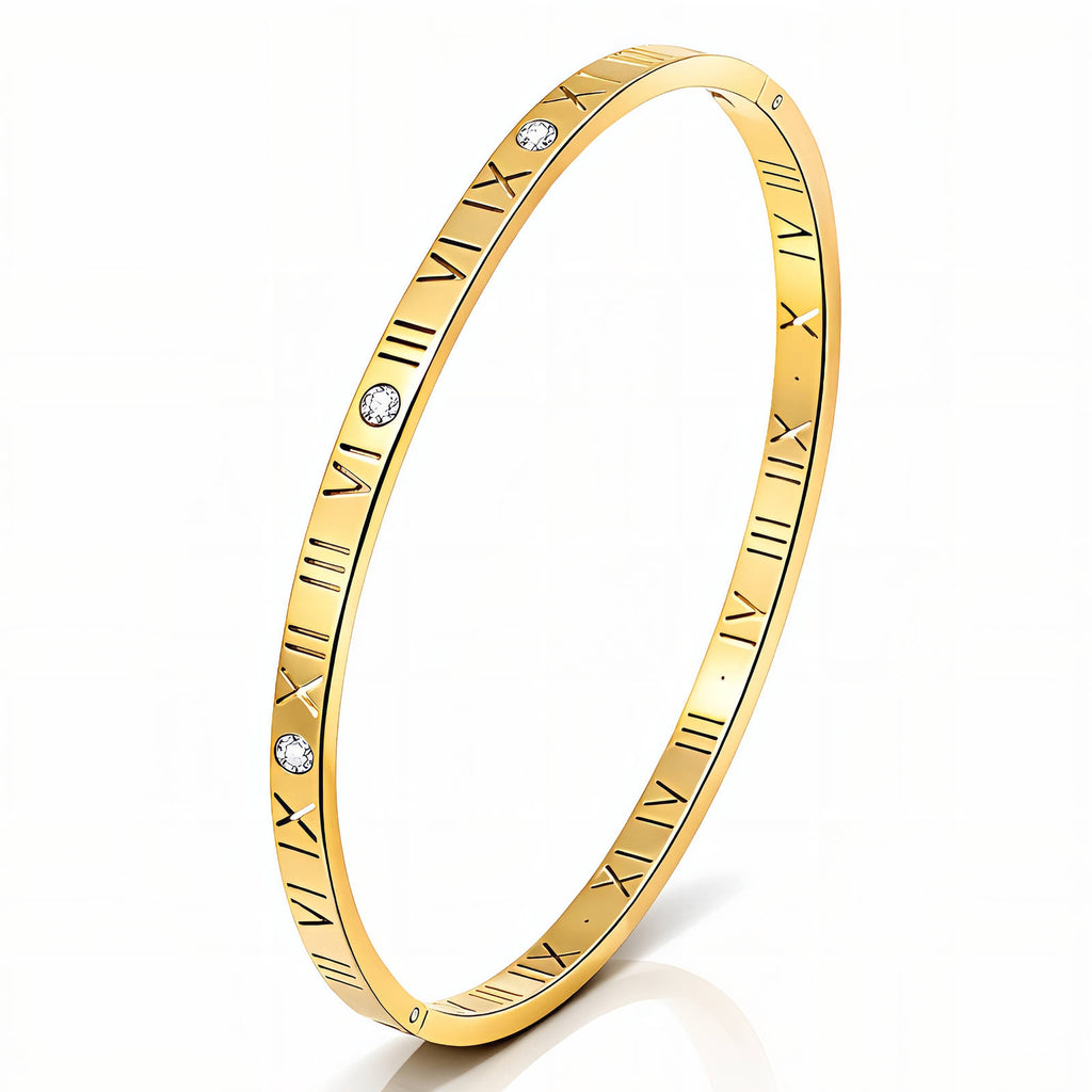 Gold and Silver Roman Numeral Bangle Bracelet