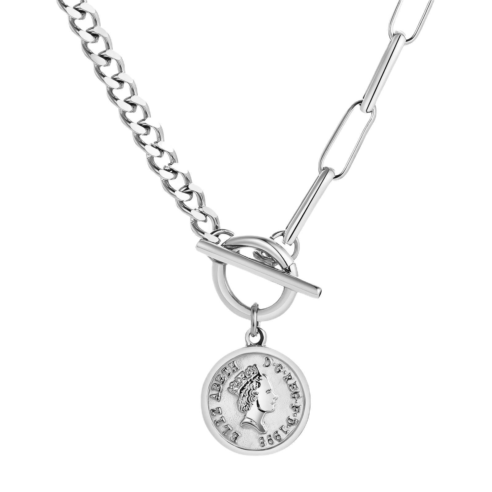 Designer Coin Pendant Chain Necklace & Bracelet Set – Waterproof Tarnish-Free Stainless Steel | Gold & Silver Necklace | Silver Bracelet