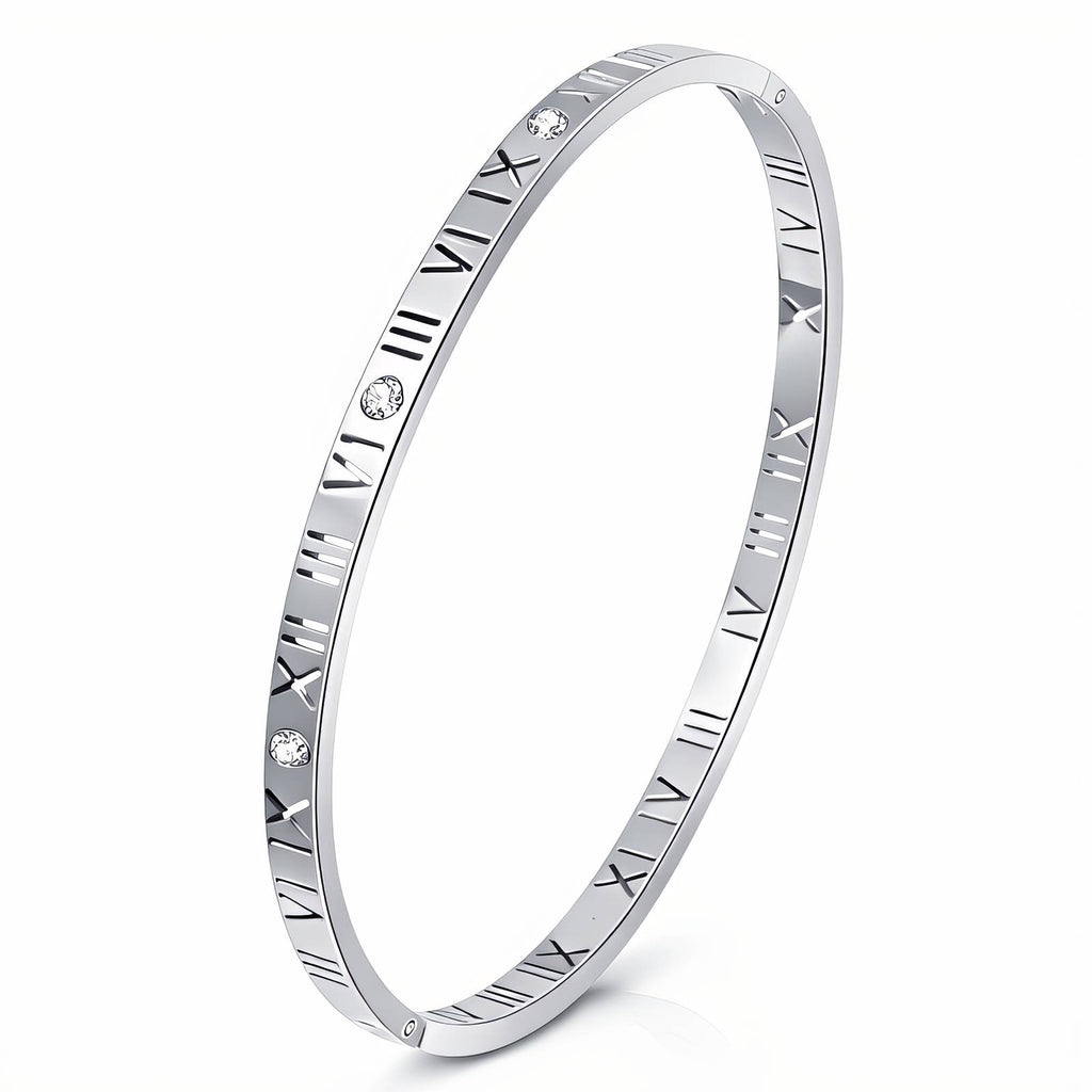 Luxury Roman Numeral Jewelry Collection | Gold & Silver Necklace, Bracelet, Bangle Bracelet & Earrings Set | Waterproof Tarnish-Free Stainless Steel Gift for Her