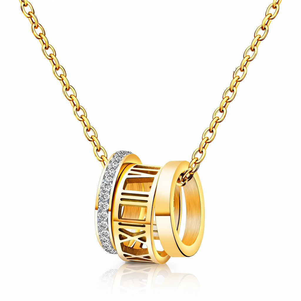 Gold Roman Numeral Ring Pendant Necklace