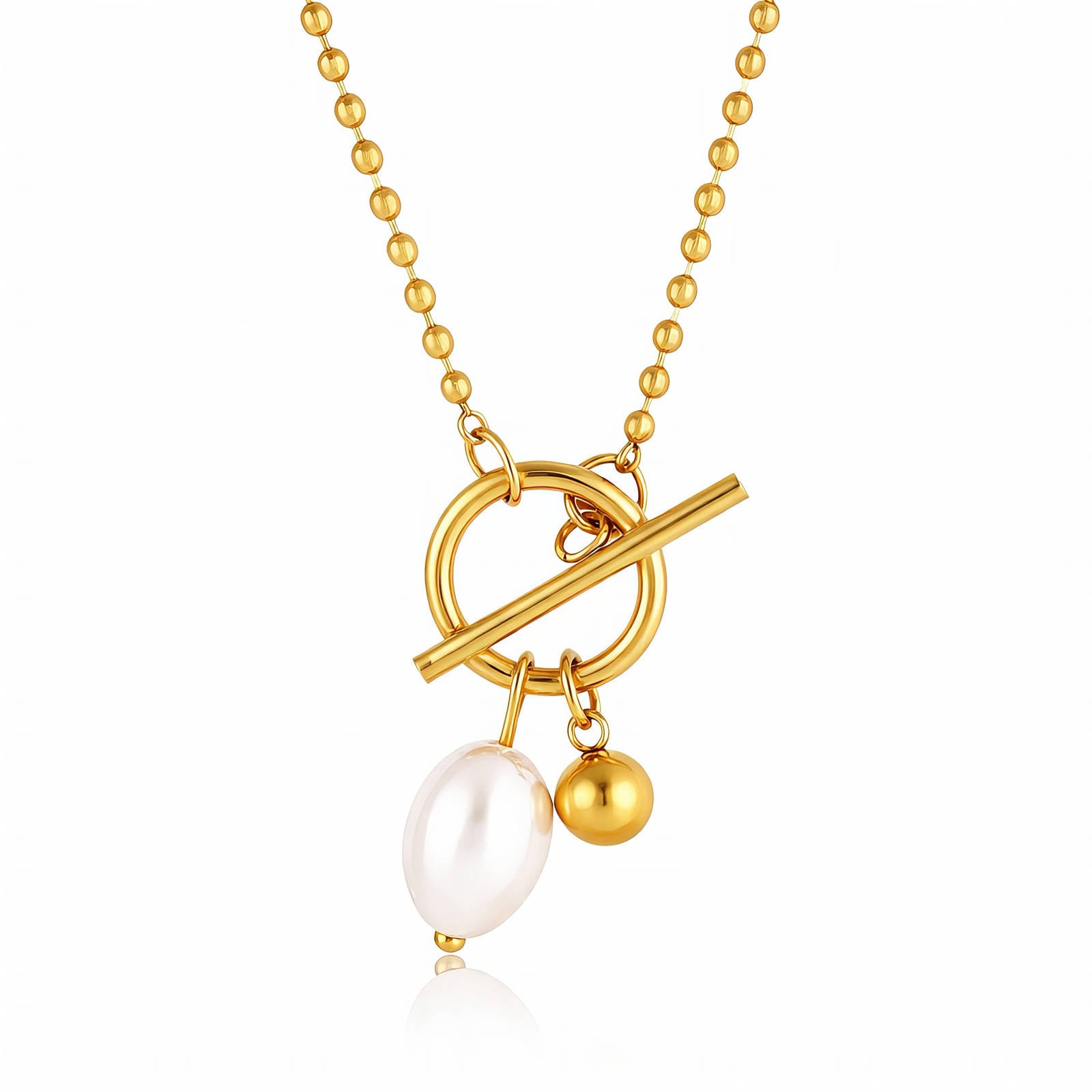 Gold Modern Pearl Pendant Charm Necklace