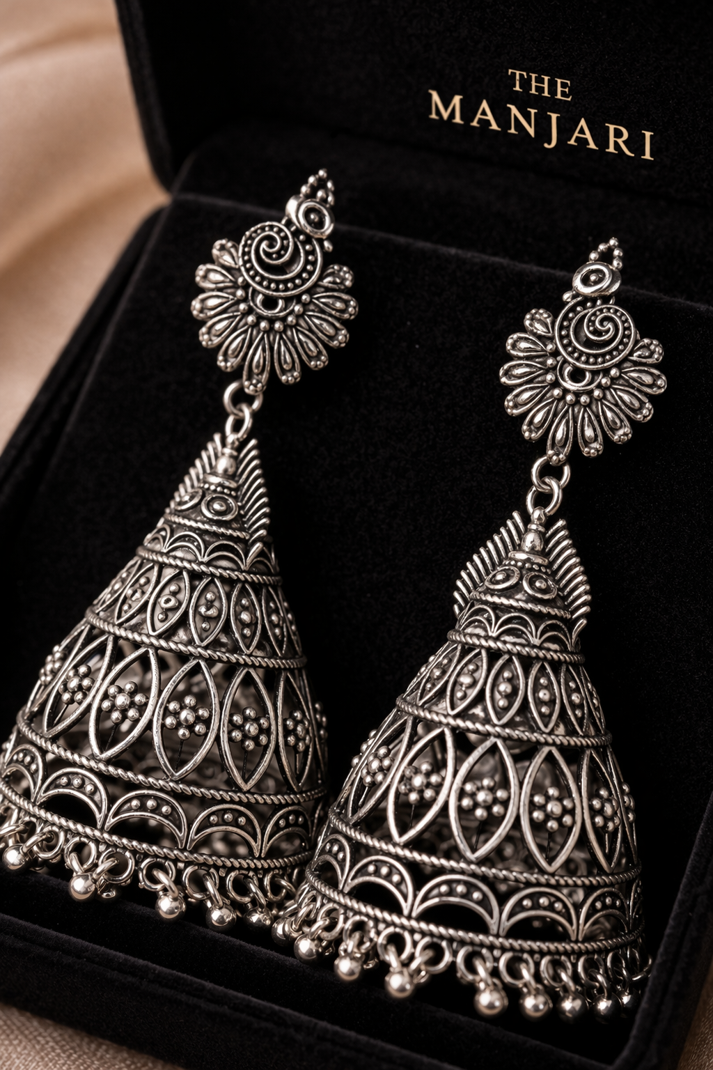 Temple Heritage Oxidised Jhumka Earrings