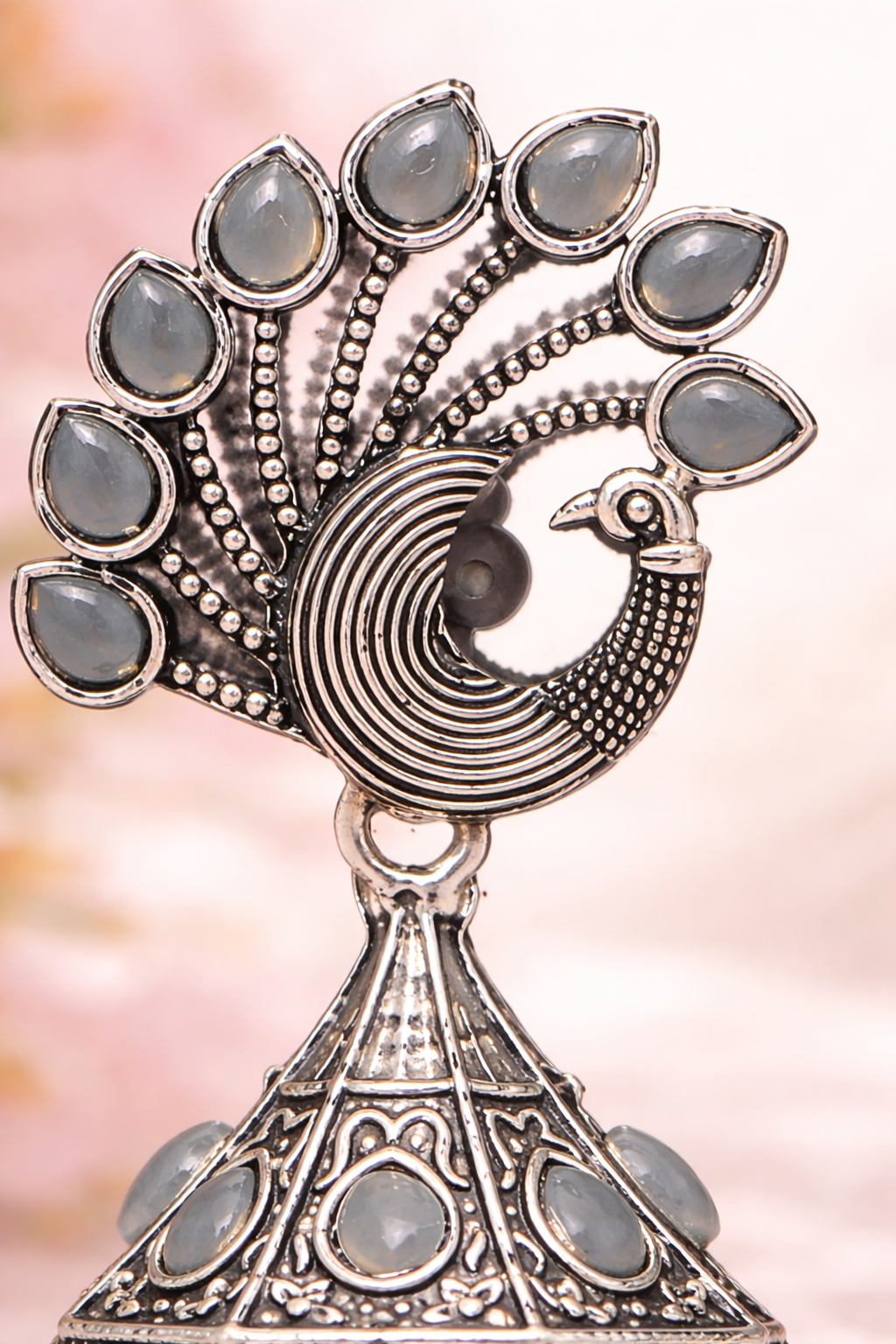 Peacock Grace Oxidised Jhumka Earrings