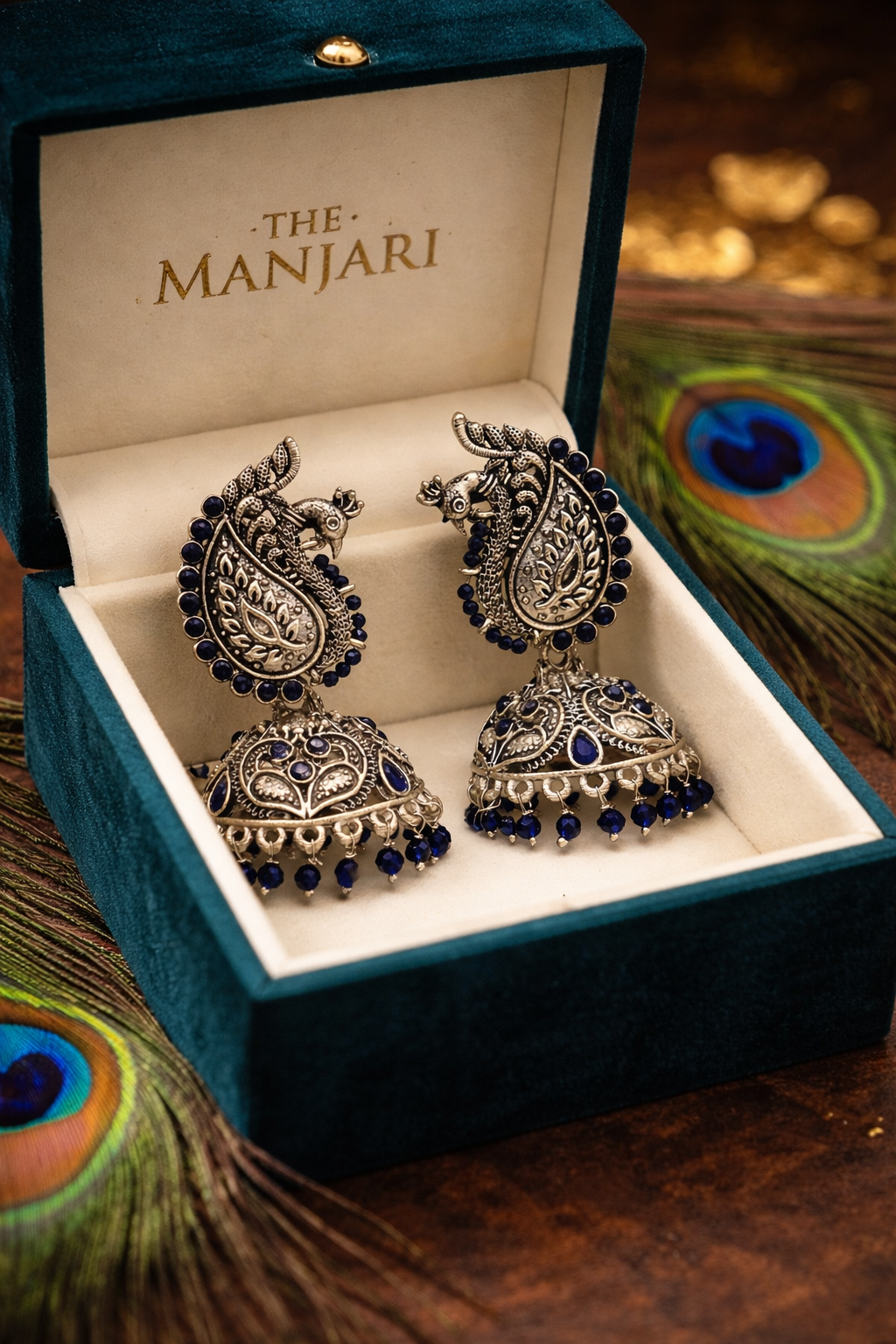 Royal Peacock Oxidised Jhumka Earrings