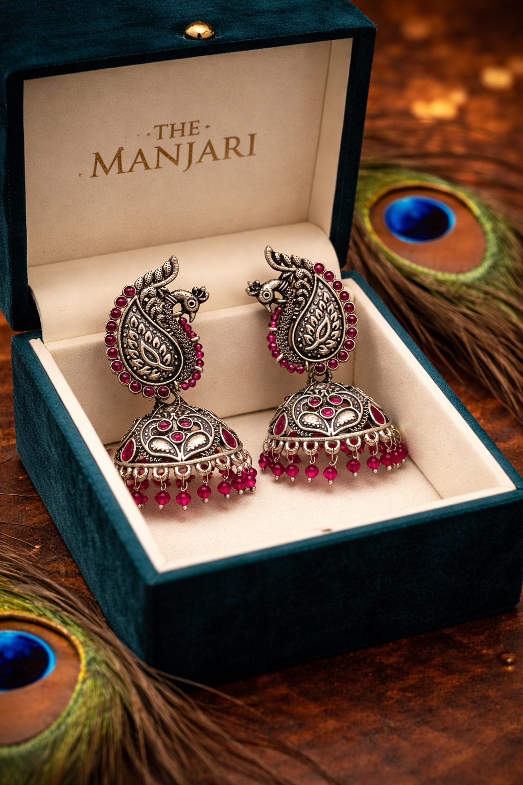 Royal Peacock Oxidised Jhumka Earrings
