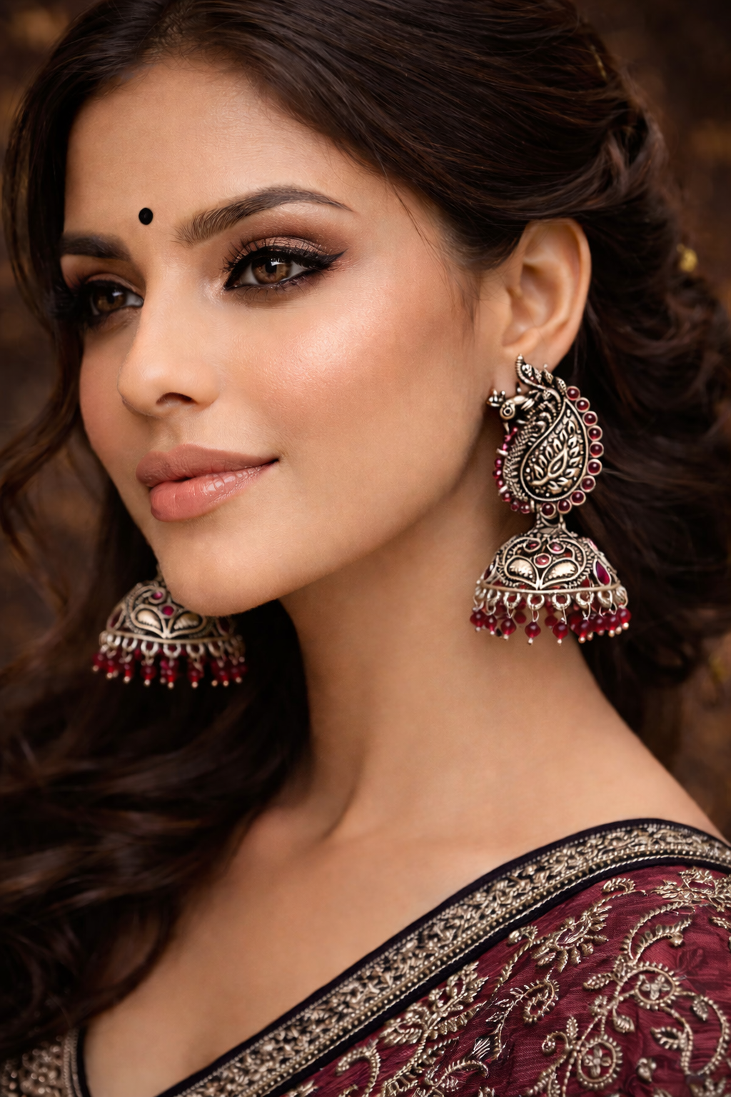 Royal Peacock Oxidised Jhumka Earrings
