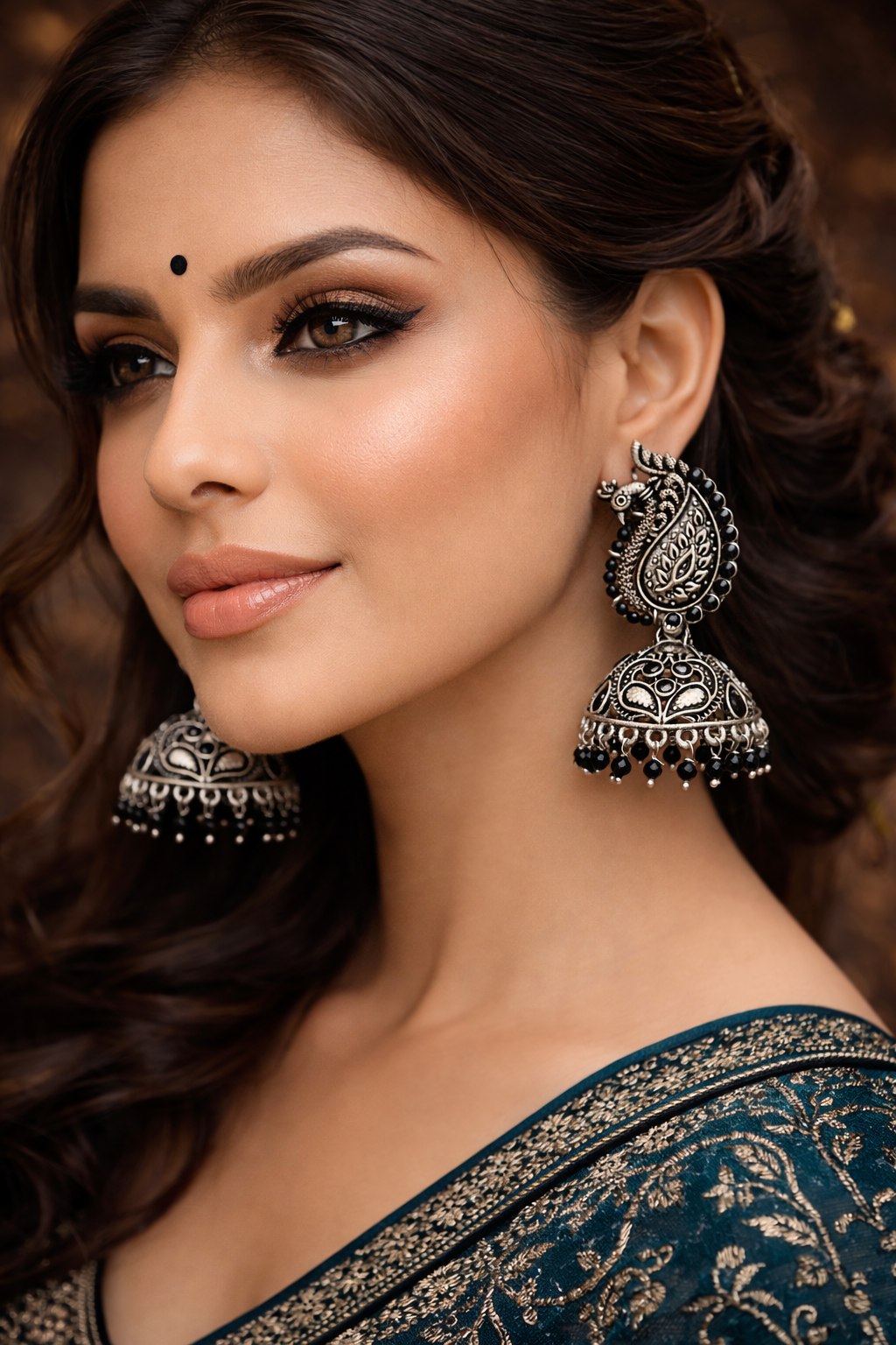 Royal Peacock Oxidised Jhumka Earrings