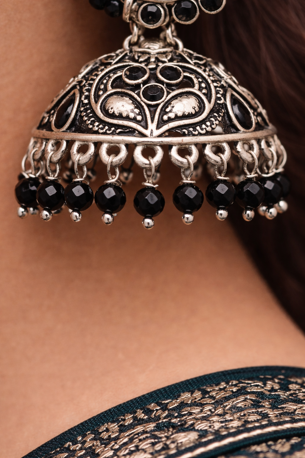 Royal Peacock Oxidised Jhumka Earrings