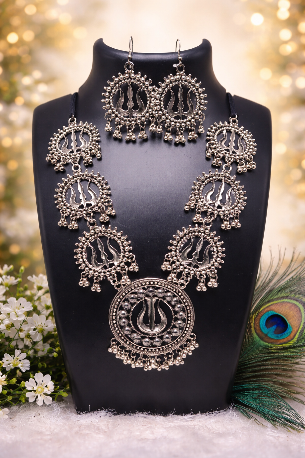 Trishul Oxidised Long Necklace Set