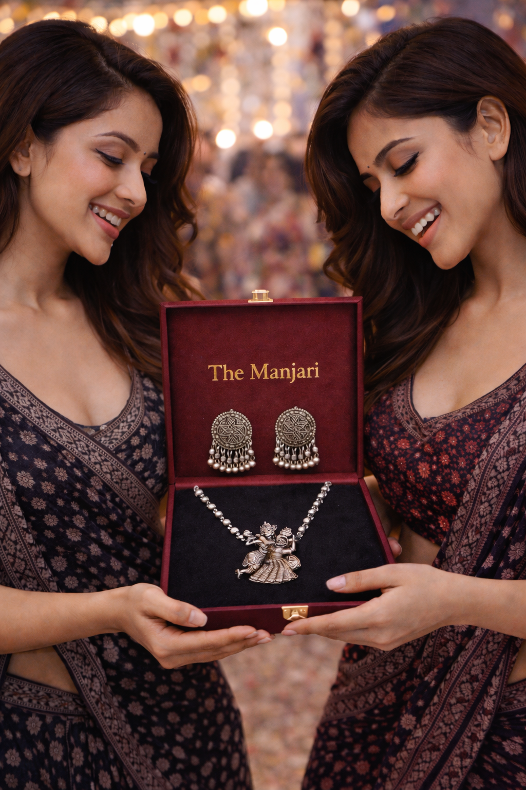 Radha Krishna Oxidised Long Necklace Set