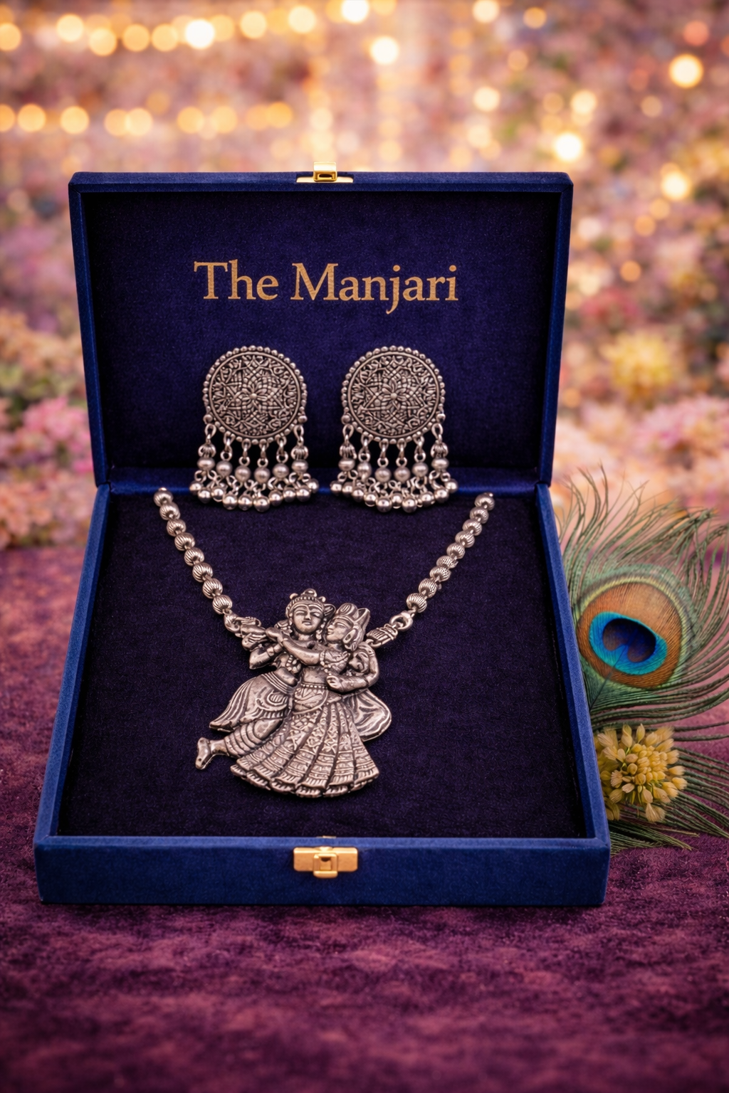 Radha Krishna Oxidised Long Necklace Set